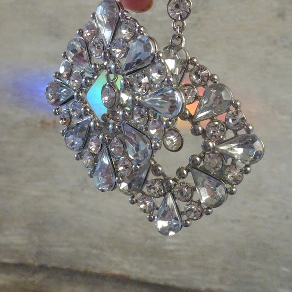 Big Clear & Pale Silvery Blue Jewel Glitzy Glam Pageant Post Statement Earrings - Picture 2 of 13